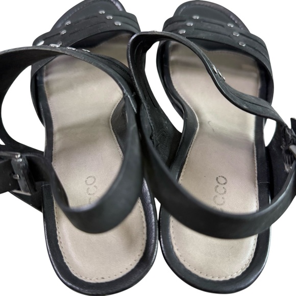 Ecco Touch 45 Strappy Black Leather Wedge Sandals Size 38/ US 7-7.5 - Picture 10 of 16